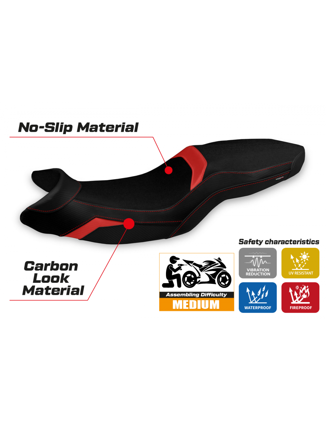 Funda de asiento compatible BMW F 900 R (19-24) Modelo Termez, Color Negro-Rojo (NO INCLUYE ASIENTO)