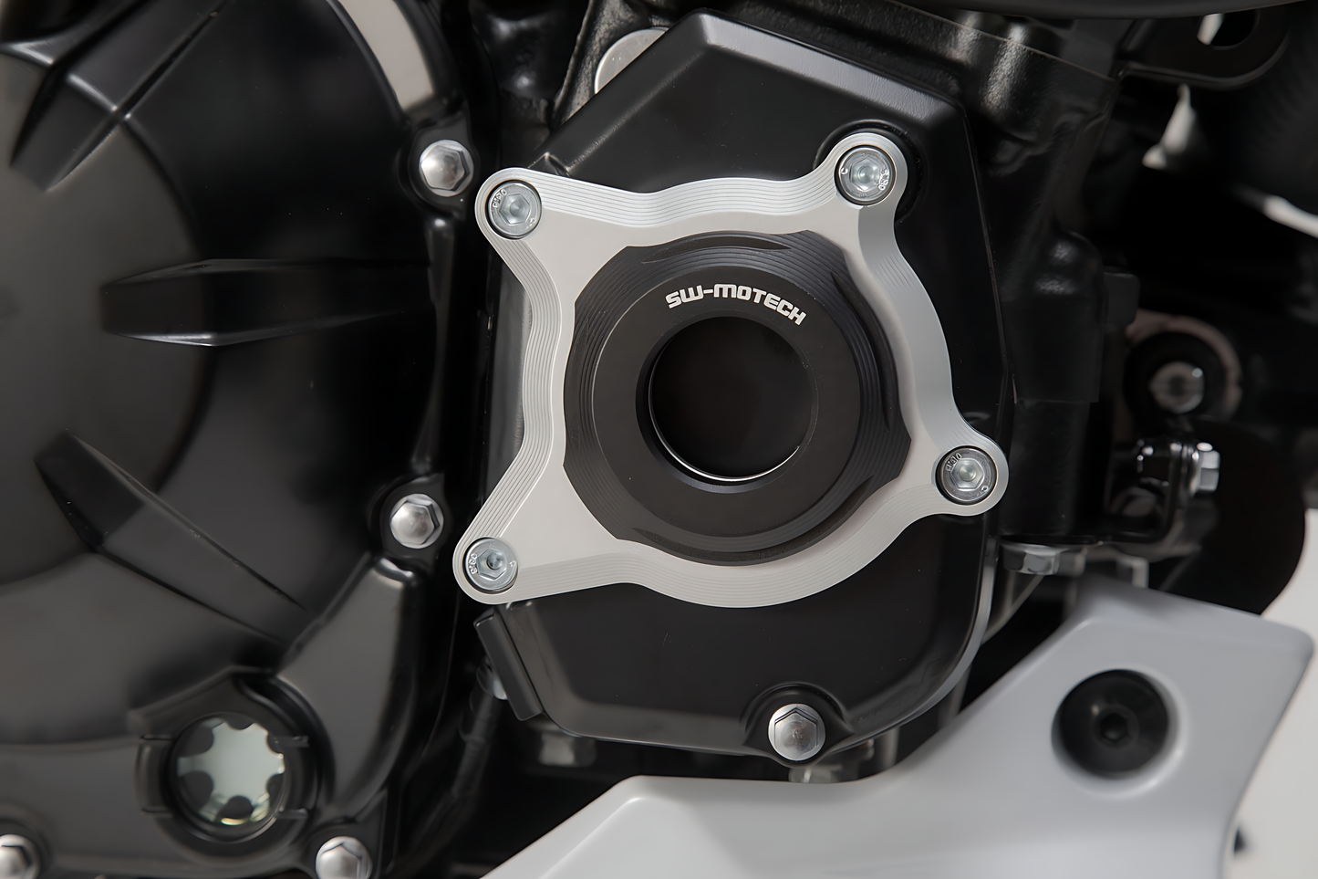 protector de la tapa para la carcasa del motor Negro/Plateado. Modelos Kawasaki Z900 (16-).