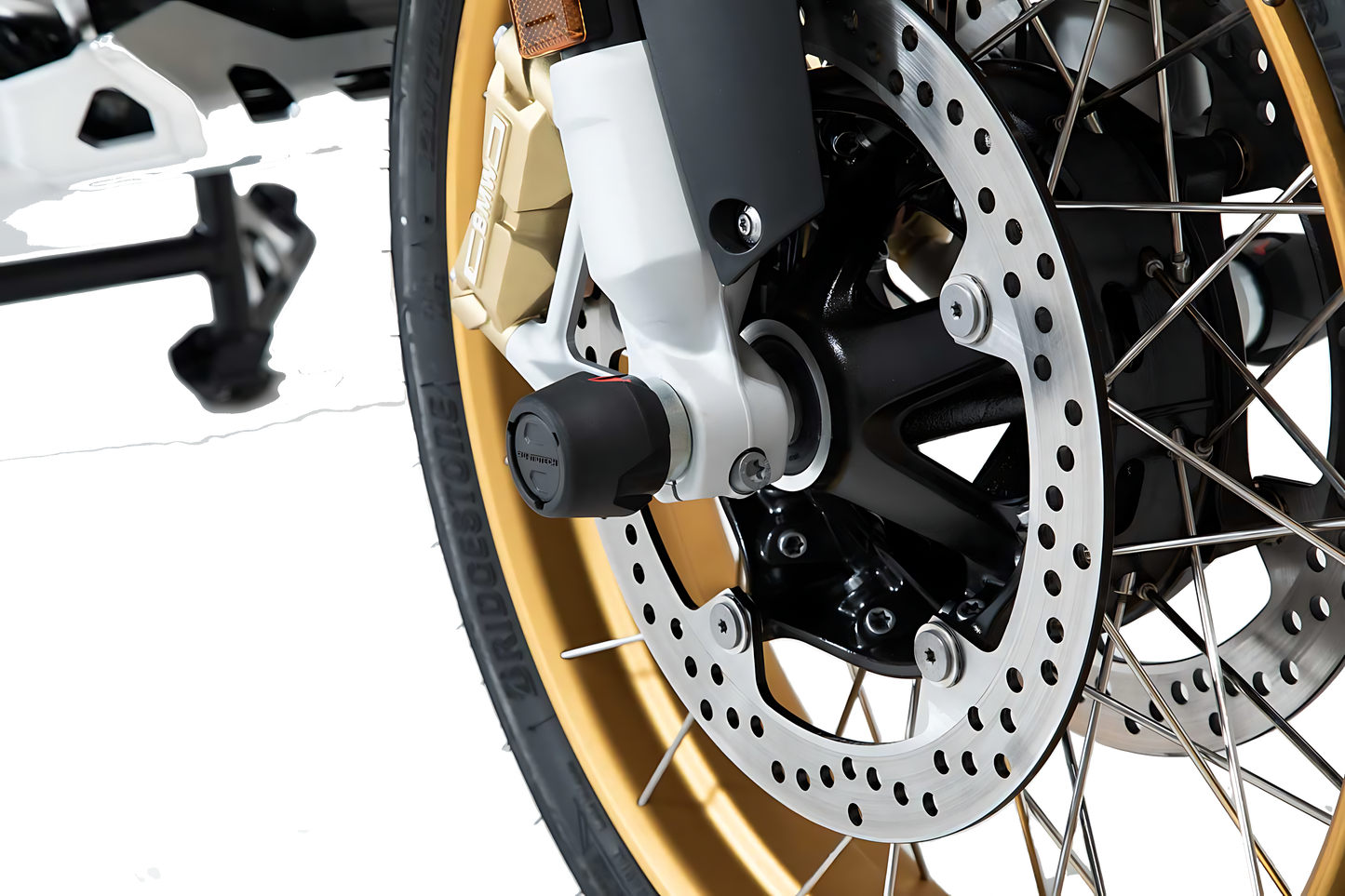 Kit de topes anticaidas para el eje delantero Negro. BMW R 1200 GS / RT, R 1250 GS / RT.