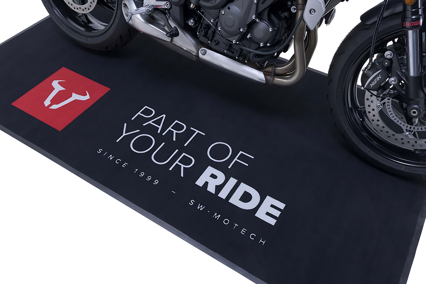 Alfombrilla para motocicleta de SW-MOTECH 2,0 x 1,0 m Rectangular. Negro. Blanco/rojo.