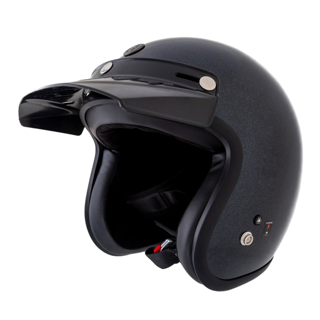 Casco Torc 3/4 Del Mar Negro Metálico Brillante
