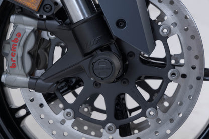 SW-MOTECH Kit de topes anticaidas para el eje delantero Negro. Modelos KTM / CFMoto / Husqvarna.