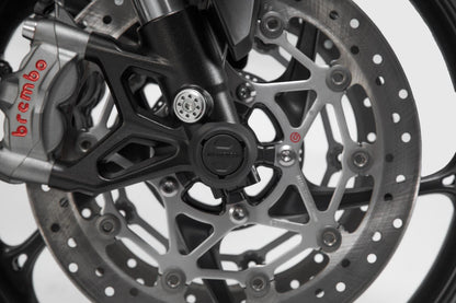 SW-MOTECH Kit de topes anticaidas para el eje delantero Negro. Suzuki GSX-S750 (16-) V-Strom 800DE (22-).