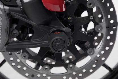 SW-MOTECH Kit de topes anticaidas para el eje delantero Negro. Ducati Multistrada V4 / Hypermotard 950.