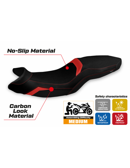 Funda de asiento compatible BMW F 900 R (19-24)  Modelo Termez, Color Negro-Rojo (NO INCLUYE ASIENTO)