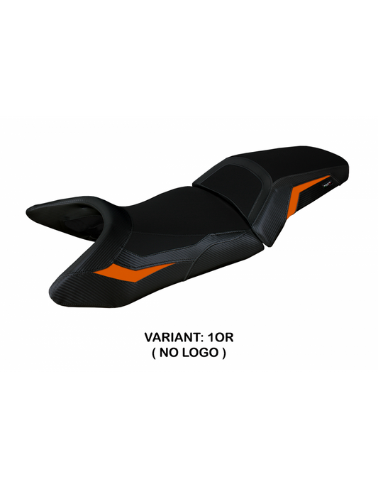 Funda de asiento compatible KTM 1290 Super Adventure S (21-24)  Modelo Lumiar, Color Gris/Naranja (NO INCLUYE ASIENTO)
