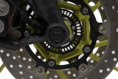 Kit de topes anticaidas para el eje delantero Negro. MT-09 / Tracer 900 / YZF-R7, Aprilia.