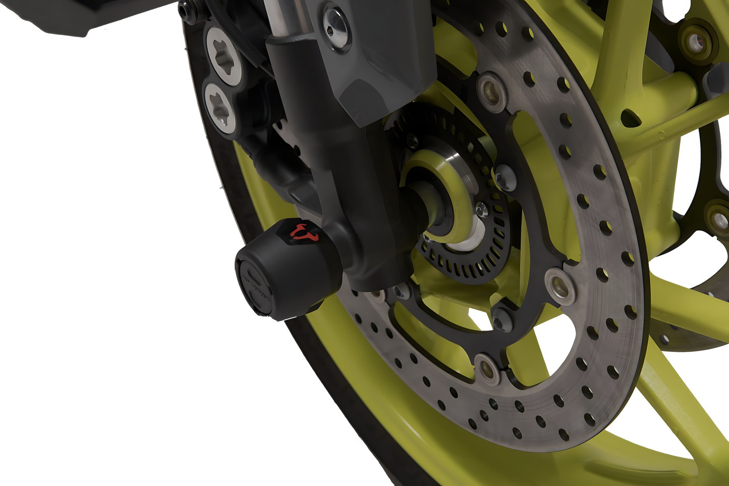 Kit de topes anticaidas para el eje delantero Negro. MT-09 / Tracer 900 / YZF-R7, Aprilia.