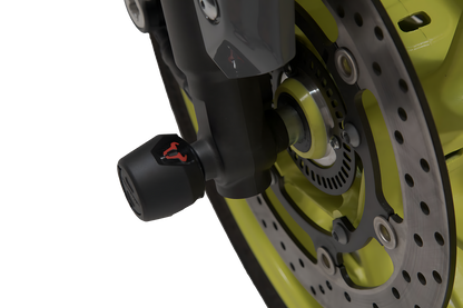 Kit de topes anticaidas para el eje delantero Negro. MT-09 / Tracer 900 / YZF-R7, Aprilia.