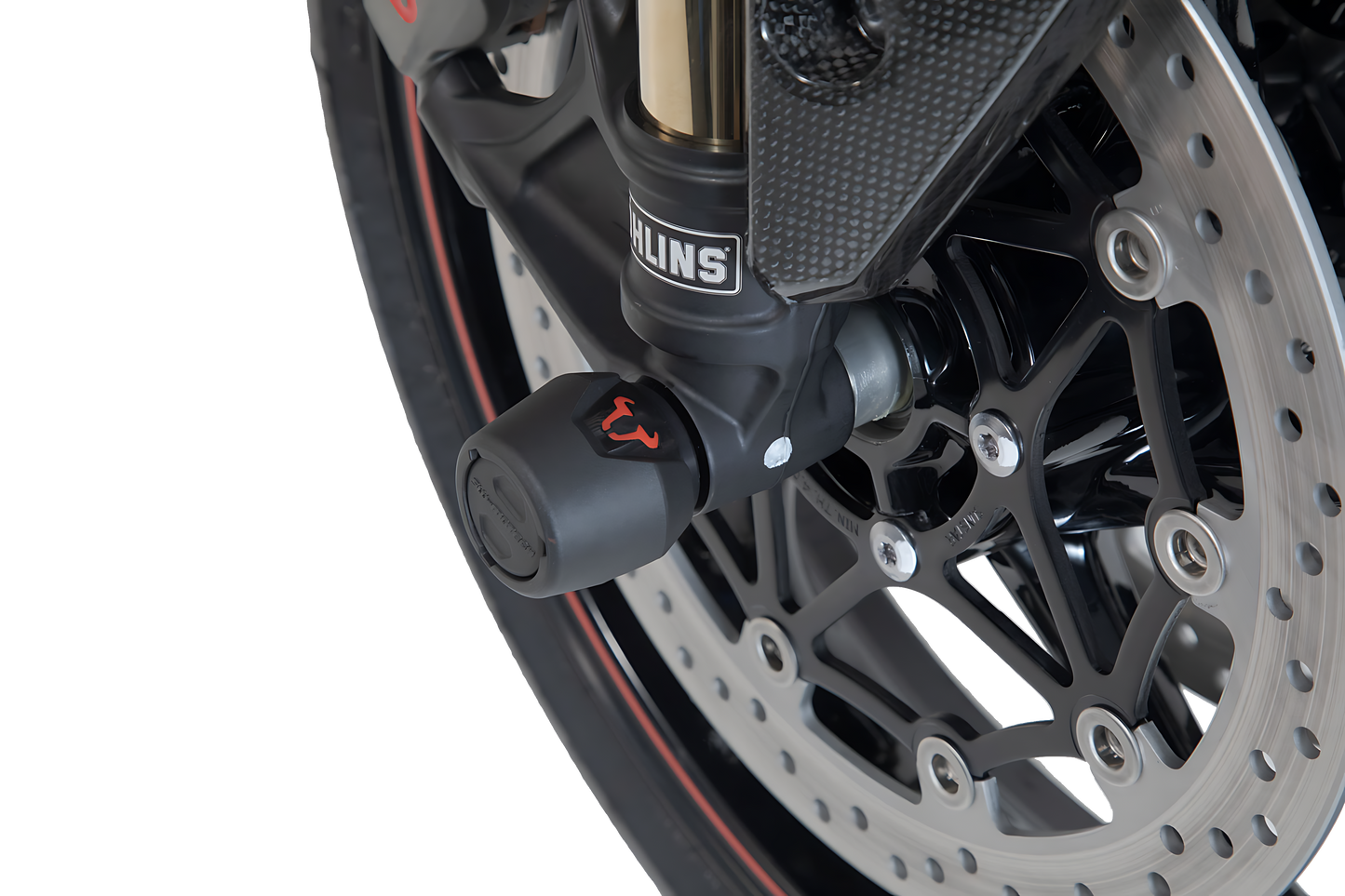 Kit de topes anticaidas para el eje delantero Negro. Modelos Tiger 800  / Speed Triple / Ténéré.