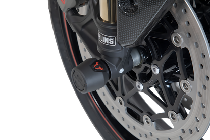 Kit de topes anticaidas para el eje delantero Negro. Modelos Tiger 800  / Speed Triple / Ténéré.