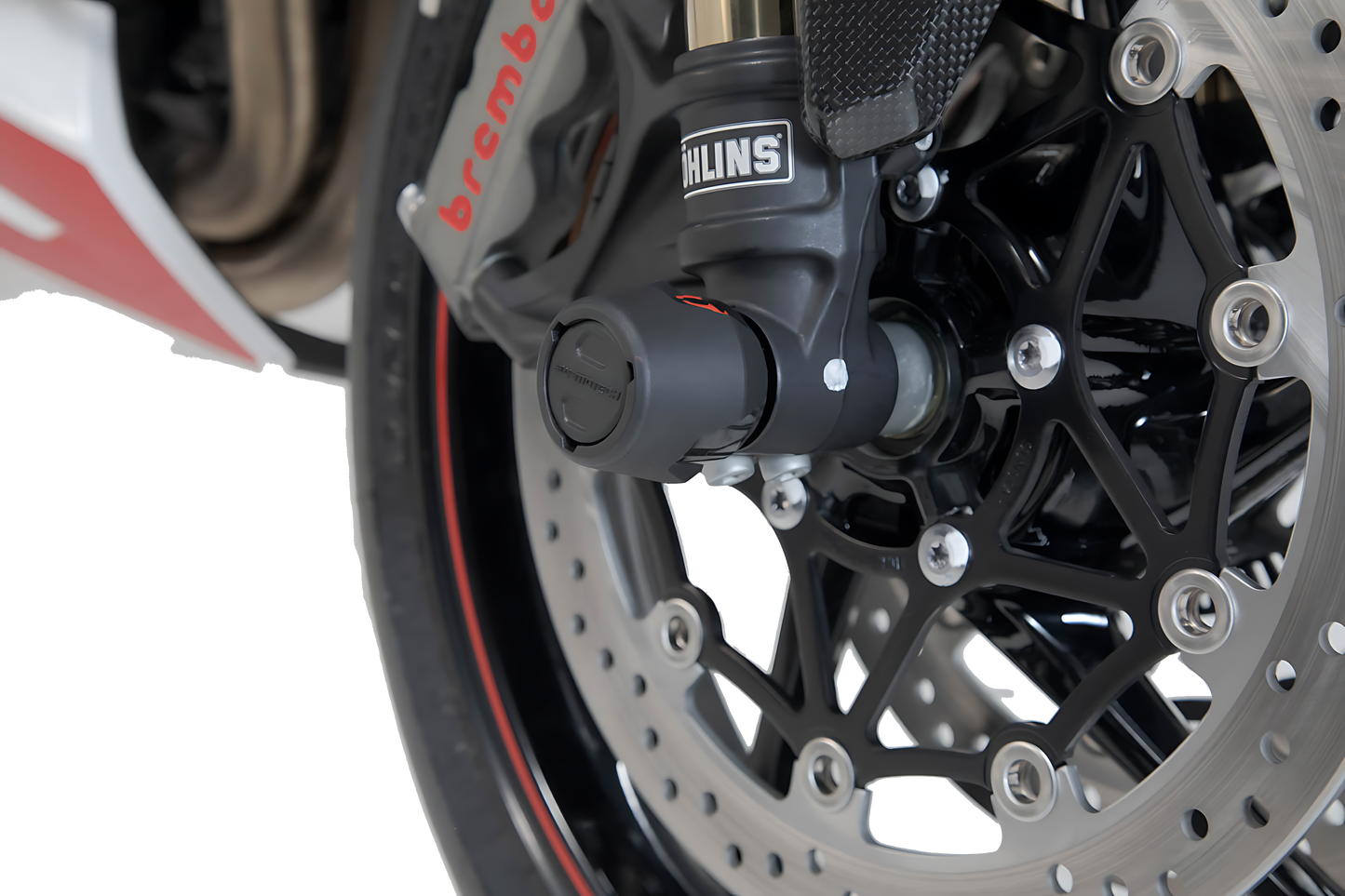 Kit de topes anticaidas para el eje delantero Negro. Modelos Tiger 800  / Speed Triple / Ténéré.