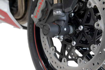 Kit de topes anticaidas para el eje delantero Negro. Modelos Tiger 800  / Speed Triple / Ténéré.