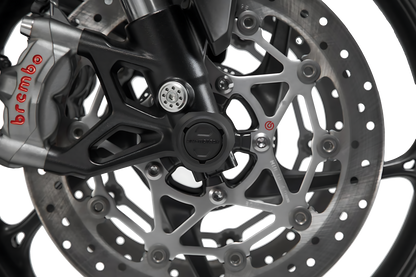 Kit de topes anticaidas para el eje delantero Negro. Suzuki GSX-S750 (16-), V-Strom 800DE (22-).