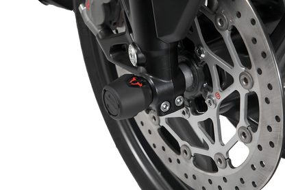 Kit de topes anticaidas para el eje delantero Negro. Suzuki GSX-S750 (16-), V-Strom 800DE (22-).